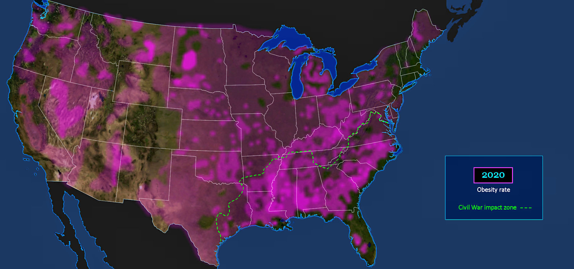 Obesity rate, 2020 map